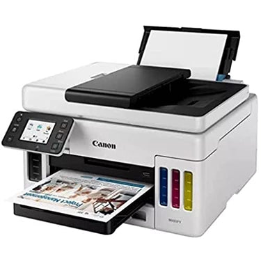 Canon MAXIFY GX6050 MegaTank Multifunction Printer 3-in-1 (Inkjet, Copy, Scan, 50-sheet ADF, A4, Wi-Fi, LAN, 6.9 cm LCD Touch, Duplex Printing, Low Printing Costs, 350 Sheets) White on Sale